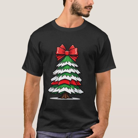 Coquette Bow Rood en Wit Kerstboom Kerstman T-shirt (Voorkant)