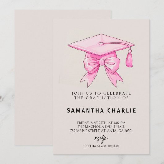 Coquette Bow Roze Afstuderen Kaart (Voorkant / Achterkant)