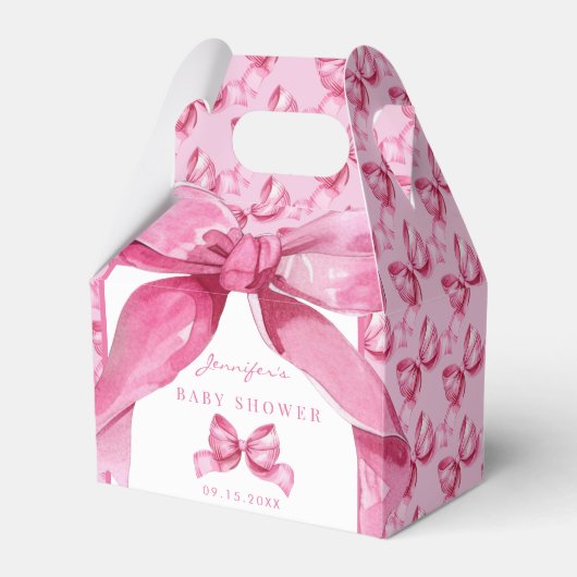 Coquette Bow | Roze Baby Meisje Douche Bedankdoosjes (Voorkant Zijde)