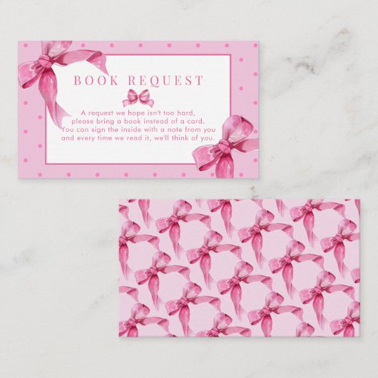 Coquette Bow | Roze Baby Meisje Douche Boek Aanvra Informatiekaartje (Voorkant / Achterkant)