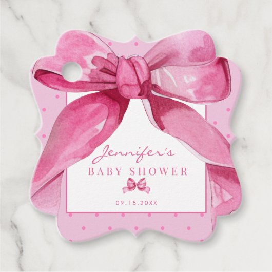 Coquette Bow | Roze Baby Meisje Douche Favor Bedankjes Labels (Voorkant)