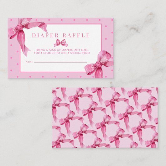 Coquette Bow | Roze Baby Meisje Douche Luier Raffl Informatiekaartje (Voorkant / Achterkant)