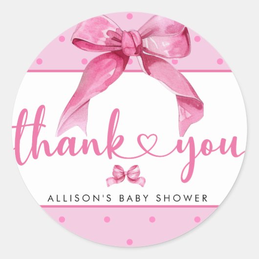 Coquette Bow | Roze Baby Meisje Douche Ronde Sticker (Voorkant)