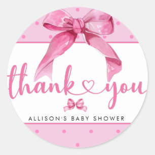 Coquette Bow   Roze Baby Meisje Douche Ronde Sticker