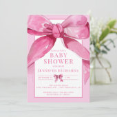 Coquette Bow | Roze baby meisje douche uitnodiging (Staand voorkant)