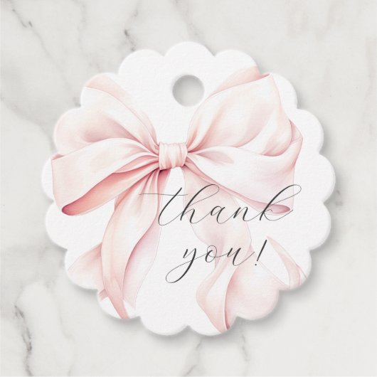 Coquette Bow Roze Baby shower Bedankjes Labels (Voorkant)
