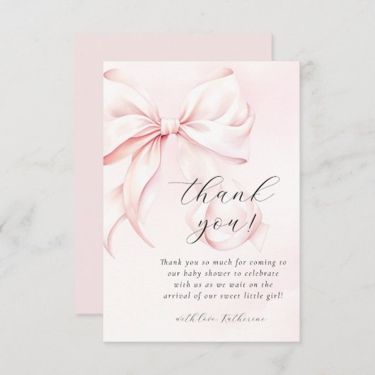 Coquette Bow Roze Baby shower Bedankkaart (Voorkant / Achterkant)