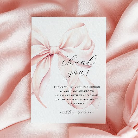 Coquette Bow Roze Baby shower Bedankkaart