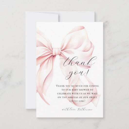 Coquette Bow Roze Baby shower Bedankkaart (Voorkant)