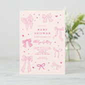 Coquette Bow Roze Baby shower Uitnodiging (Staand voorkant)