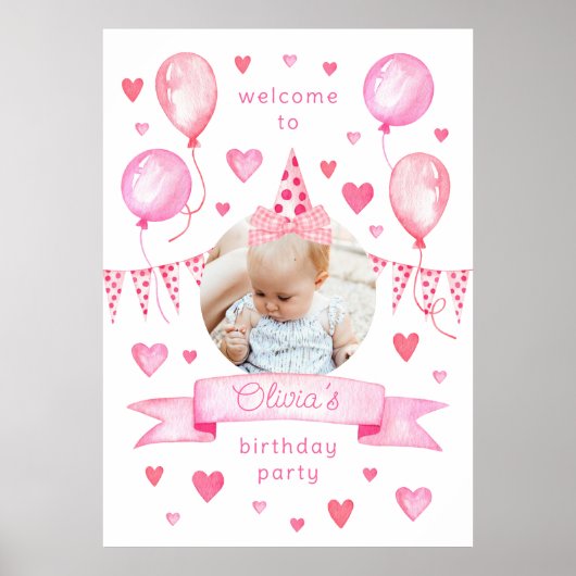 Coquette Bow Roze Foto Pet Verjaardagsfeestje Welk Poster (Voorkant)
