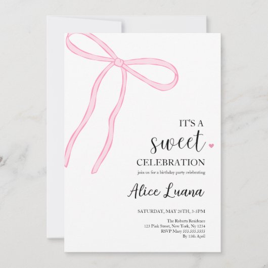 Coquette Bow Roze Verjaardagsfeest Kaart (Voorkant)