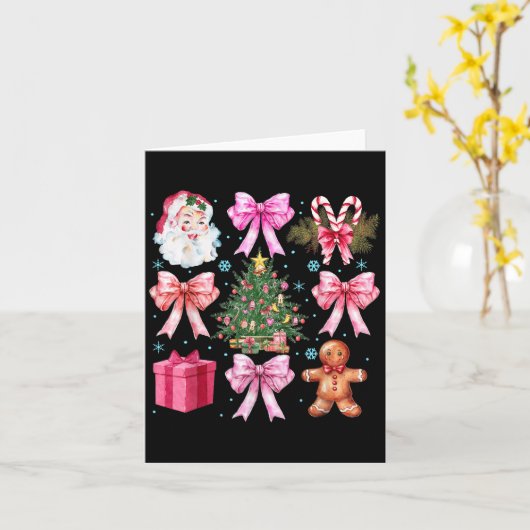 Coquette Bow Santa Christmas Tree Cake Candy Cane Kaart (Gele Bloem)