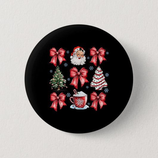 Coquette Bow Santa Christmas Tree Cake Candy Cane Ronde Button 5,7 Cm (Voorkant)