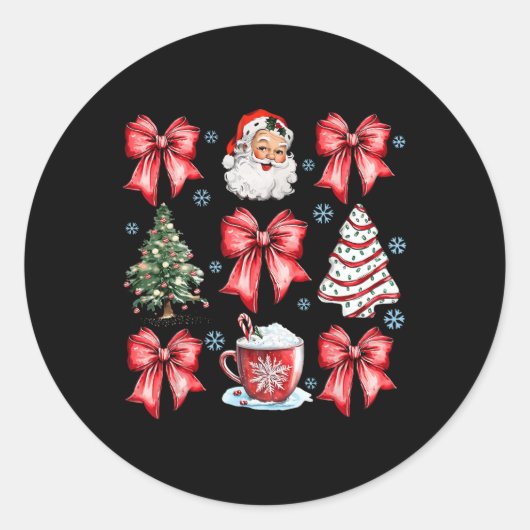 Coquette Bow Santa Christmas Tree Cake Candy Cane Ronde Sticker (Voorkant)