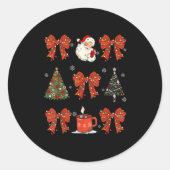 Coquette Bow Santa Christmas Tree Cake Candy Cane Ronde Sticker (Voorkant)
