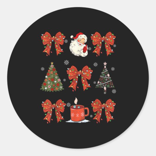 Coquette Bow Santa Christmas Tree Cake Candy Cane  Ronde Sticker (Voorkant)
