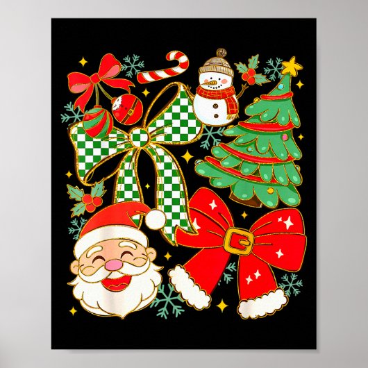 Coquette Bow Santa Claus Merry Christmas Women Xma Poster (Voorkant)