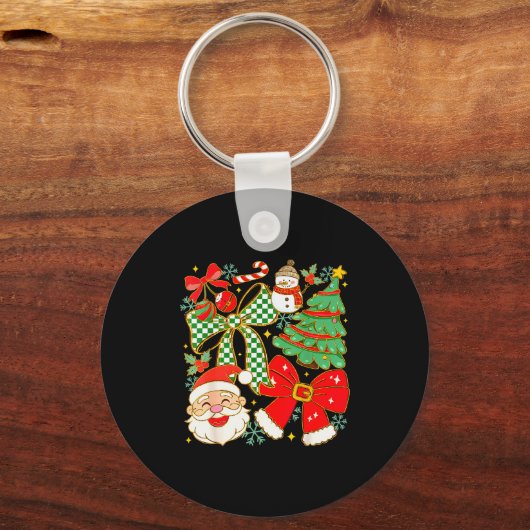 Coquette Bow Santa Claus Merry Christmas Women Xma Sleutelhanger (Voorkant)