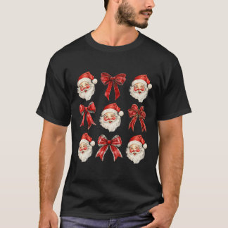 Coquette Bow Santa Claus Merry Christmas Women Xma T-shirt