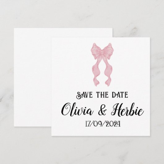 Coquette Bow Save the Date Kaart (Voorkant / Achterkant)