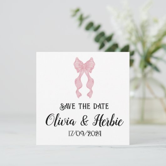 Coquette Bow Save the Date Kaart (Staand voorkant)