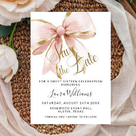 Coquette Bow Save The Date Sweet Sixteen Kaart