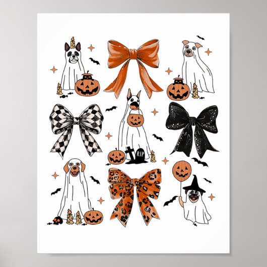 Coquette Bow Schattigee spookhonden Halloween pomp Poster (Voorkant)