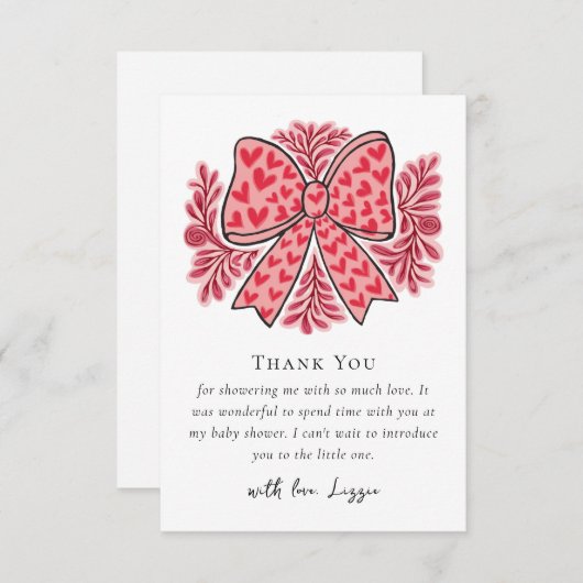 Coquette Bow Script-Baby shower Bedankkaart (Voorkant / Achterkant)