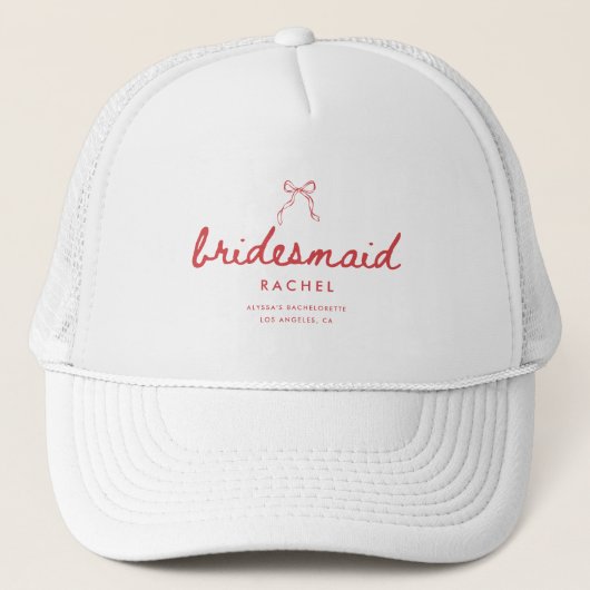 Coquette Bow Script Custom Bridesmaid's Name Trucker Pet (Voorkant)