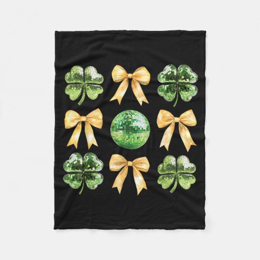 Coquette Bow Shamrock Disco Ball Patricks Day Iris Fleece Deken (Voorkant)