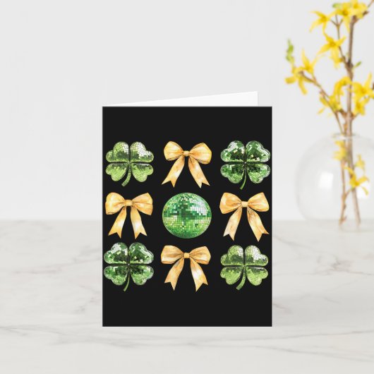 Coquette Bow Shamrock Disco Ball Patricks Day Iris Kaart (Gele Bloem)