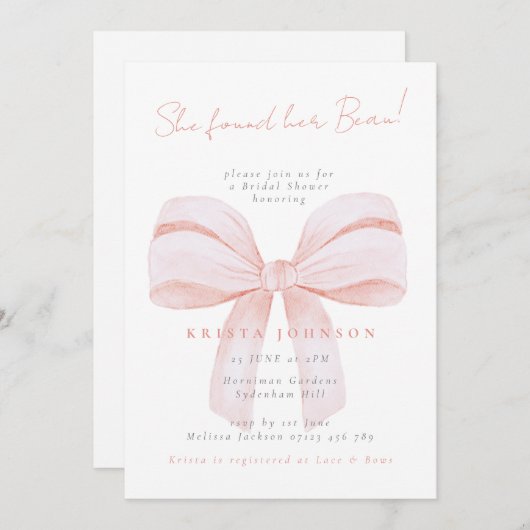 Coquette Bow She Found Her Beau Bridal Shower Kaart (Voorkant / Achterkant)