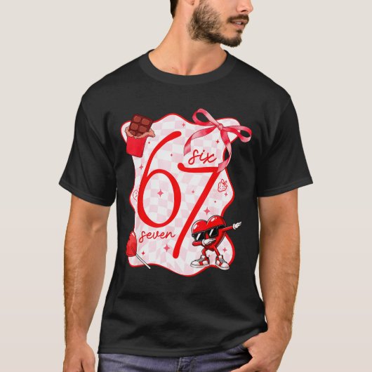 Coquette Bow Six Seven 67 Meme Dabbing Heart Valen T-shirt (Voorkant)