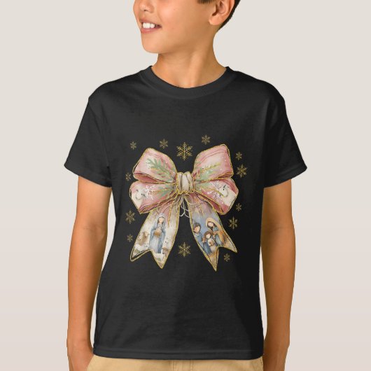 Coquette Bow Snowflake Jezus Kerstmis Kerstvakanti T-shirt (Voorkant)
