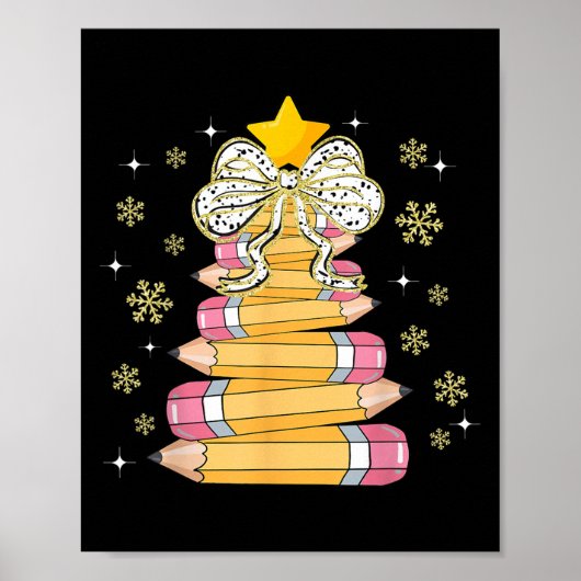 Coquette Bow Snowflake Kerstmis kerstboom potloden Poster (Voorkant)