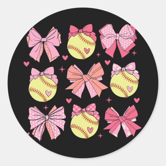 Coquette Bow Softbal Moeder Moederdag Softbal Mam Ronde Sticker (Voorkant)