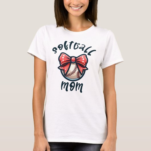 Coquette Bow Softball Mom T-shirt (Voorkant)