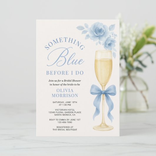 Coquette Bow Something Blue QR Code Bridal Shower Kaart (Staand voorkant)