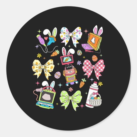 Coquette Bow Sonograaf Easter Ultrasound Tech RD Ronde Sticker (Voorkant)
