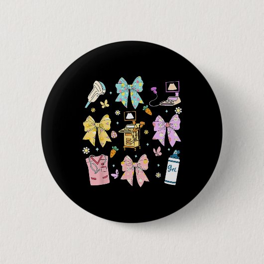 Coquette Bow Sonograaf Easter Ultrasound Tech So Ronde Button 5,7 Cm (Voorkant)