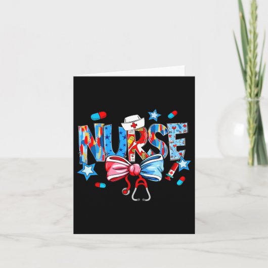 Coquette Bow Stethoscoop Nurse 4 juli Nursing Kaart (Voorkant)