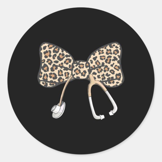 Coquette Bow Stethoscope Leopard Nurse Geregistree Ronde Sticker (Voorkant)