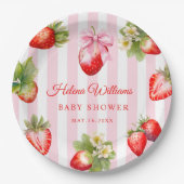 Coquette Bow Strawberries Baby Shower Papieren Bordje (Voorkant)