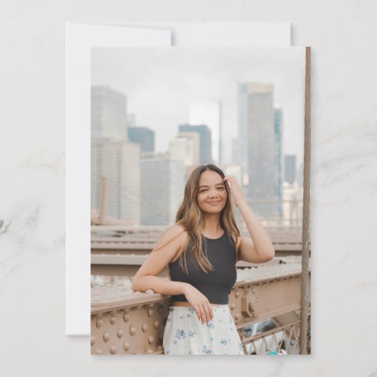 Coquette Bow & Stripes Blauw Afstuderen Party Foto Kaart (Achterkant)