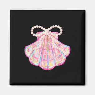 Coquette Bow Summer Vibes Pink Clam Funny Beach Va Magneet