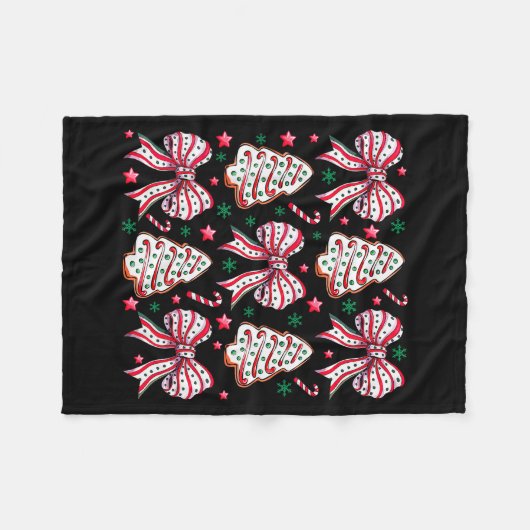Coquette Bow Tree Cake Candy Cane Merry Christmas  Fleece Deken (Voorkant (Horizontaal))