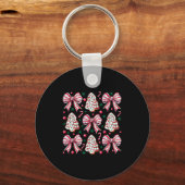 Coquette Bow Tree Cake Candy Cane Merry Christmas Sleutelhanger (Voorkant)