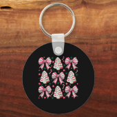 Coquette Bow Tree Cake Candy Cane Vrolijk Kerstfee Sleutelhanger (Voorkant)