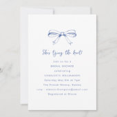 Coquette Bow Tying Knot Script Blauw Vrijgezellenf Kaart (Voorkant)